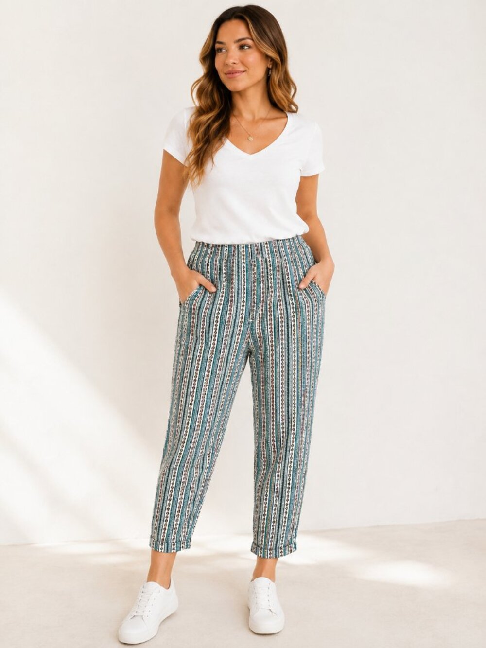 ZARA Basic Boho Tribal Print Pants Women’s Large High Waist Casual Summer